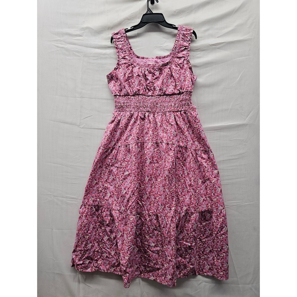 Universal Thread Womens Floral Tiered Midi Dress Pink Cotton Casual Size XL